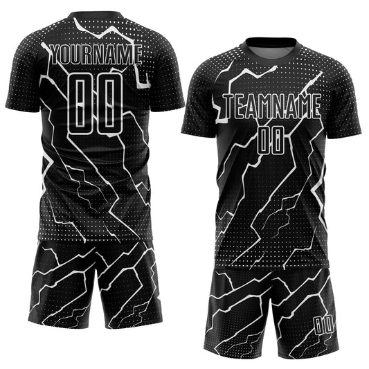 Custom Black White Lightning Sublimation Soccer Uniform Jersey - Sky-Custom