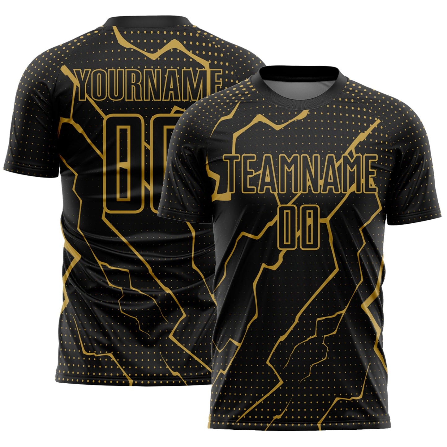 Custom Black Old Gold Lightning Sublimation Soccer Uniform Jersey - Sky-Custom