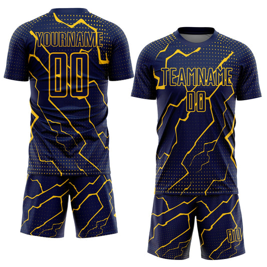 Custom Navy Yellow Lightning Sublimation Soccer Uniform Jersey - Sky-Custom