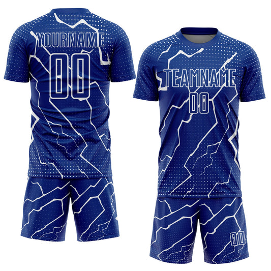 Custom Royal White Lightning Sublimation Soccer Uniform Jersey - Sky-Custom