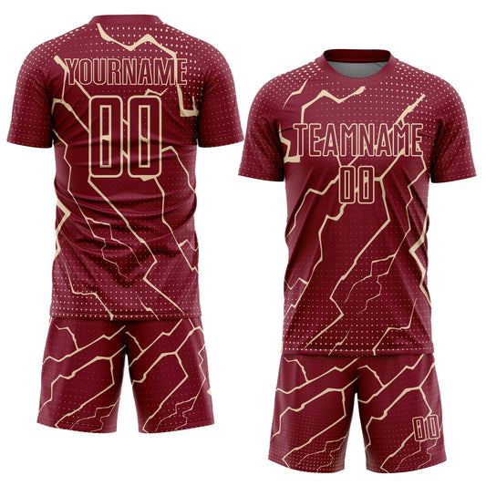 Custom Crimson City Cream Lightning Sublimation Soccer Uniform Jersey - Sky-Custom