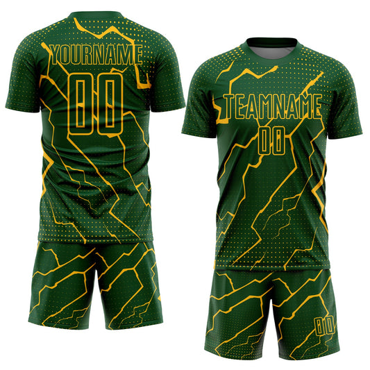 Custom Green Gold Lightning Sublimation Soccer Uniform Jersey - Sky-Custom