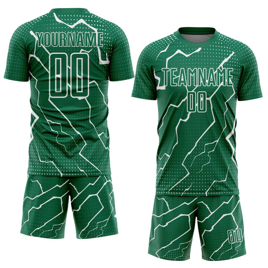 Custom Kelly Green White Lightning Sublimation Soccer Uniform Jersey - Sky-Custom