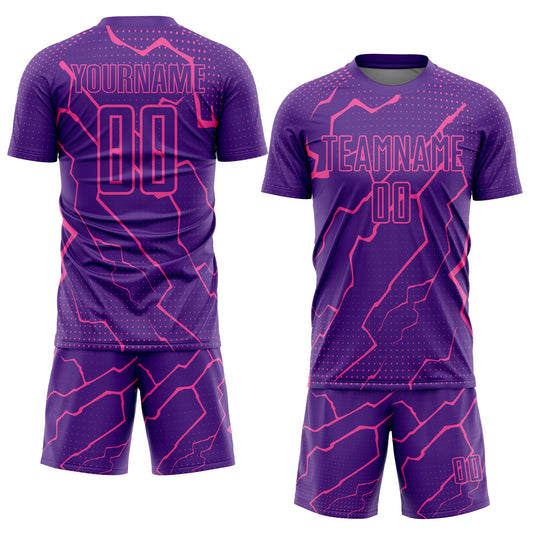 Custom Purple Pink Lightning Sublimation Soccer Uniform Jersey - Sky-Custom
