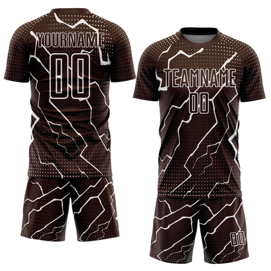Custom Brown White Lightning Sublimation Soccer Uniform Jersey - Sky-Custom