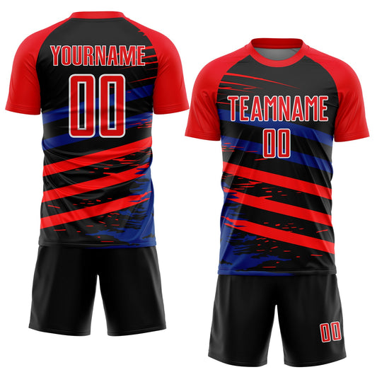 Custom Fire Red Royal-Black Line Sublimation Soccer Uniform Jersey - Sky-Custom