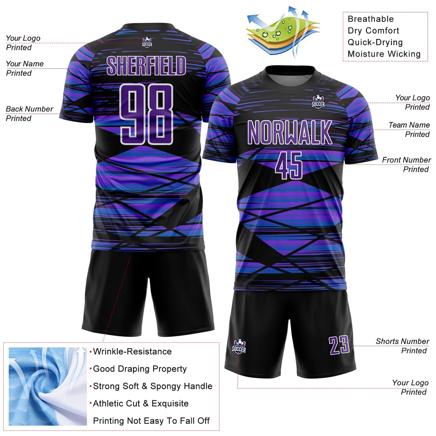 Custom Black Purple-White Line Sublimation Soccer Uniform Jersey - Sky-Custom