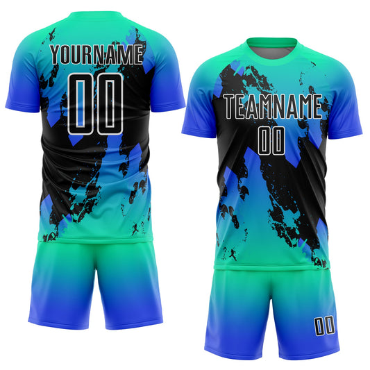 Custom Aqua Black-Thunder Blue Splash Sublimation Soccer Uniform Jersey - Sky-Custom
