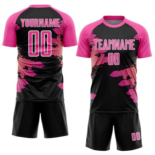 Custom Pink Black-White Splash Sublimation Soccer Uniform Jersey - Sky-Custom