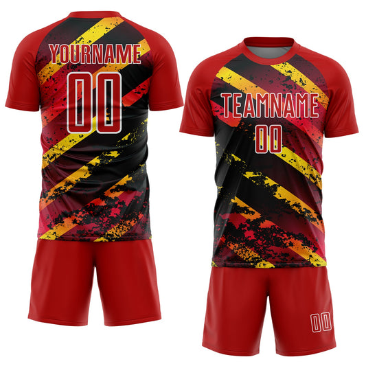 Custom Red Gold-Black Splash Sublimation Soccer Uniform Jersey - Sky-Custom