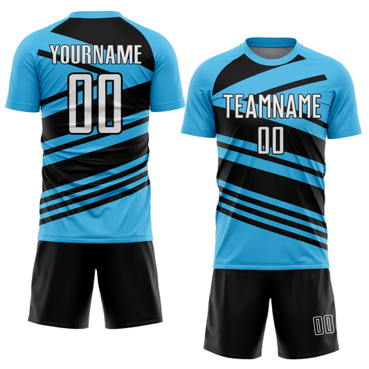 Custom Sky Blue White-Black Line Sublimation Soccer Uniform Jersey - Sky-Custom