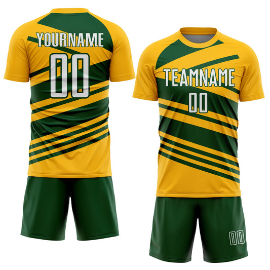 Custom Gold White-Green Line Sublimation Soccer Uniform Jersey - Sky-Custom