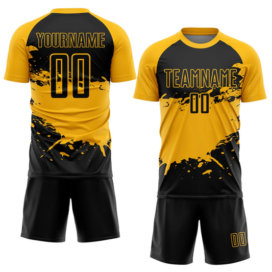 Custom Black Gold Splash Sublimation Soccer Uniform Jersey - Sky-Custom