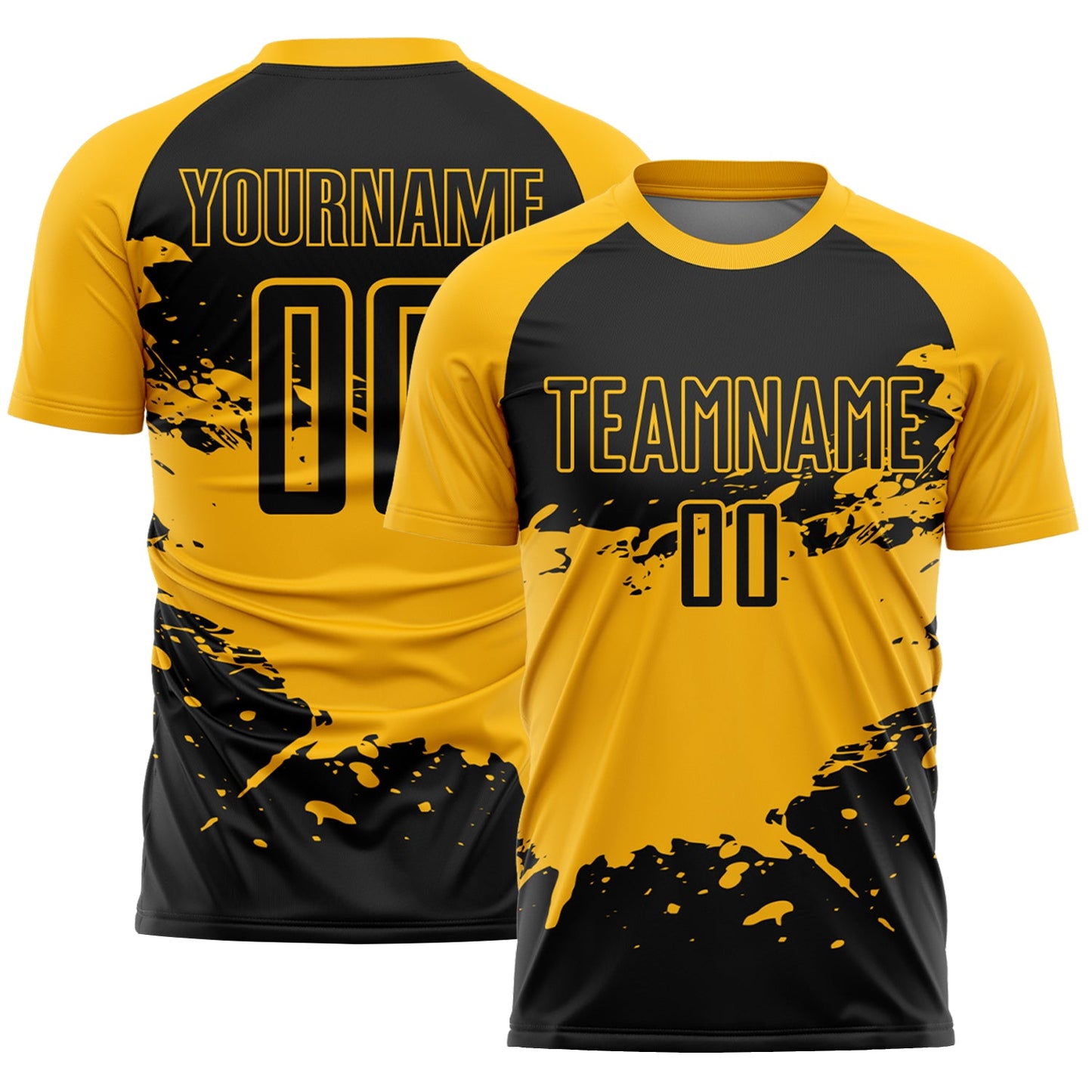 Custom Black Gold Splash Sublimation Soccer Uniform Jersey - Sky-Custom