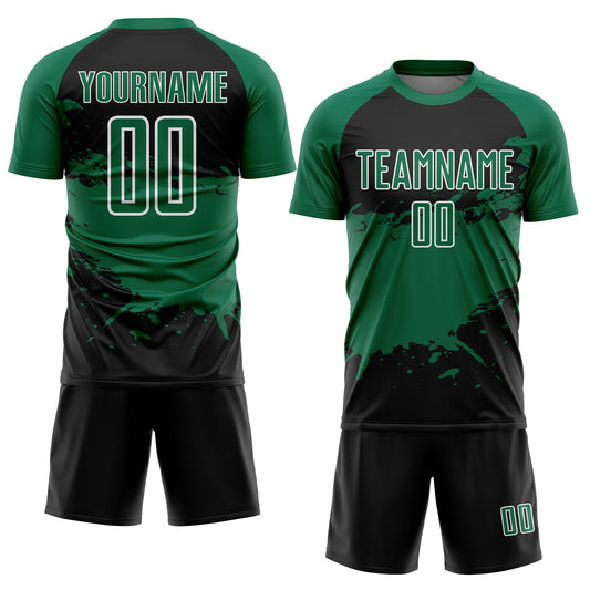 Custom Black Kelly Green-White Splash Sublimation Soccer Uniform Jersey - Sky-Custom