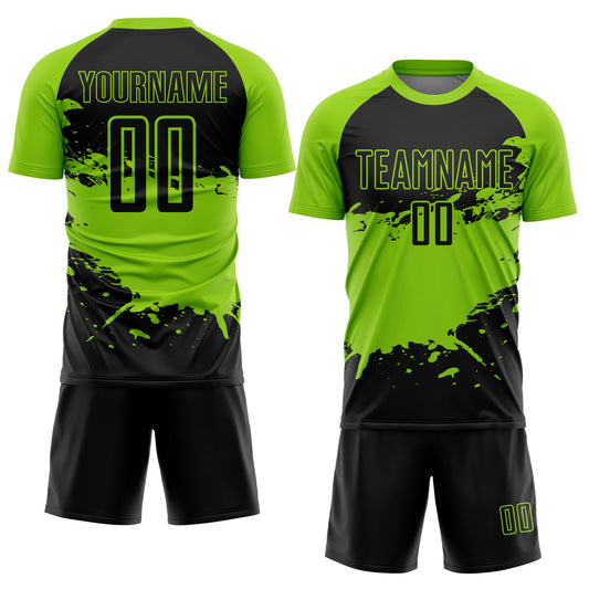 Custom Black Neon Green Splash Sublimation Soccer Uniform Jersey - Sky-Custom