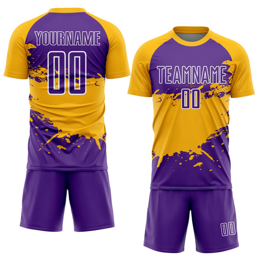 Custom Purple Gold-White Splash Sublimation Soccer Uniform Jersey - Sky-Custom