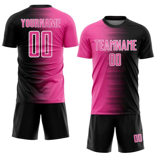 Custom Black Pink-White Gradient Line Sublimation Soccer Uniform Jersey - Sky-Custom