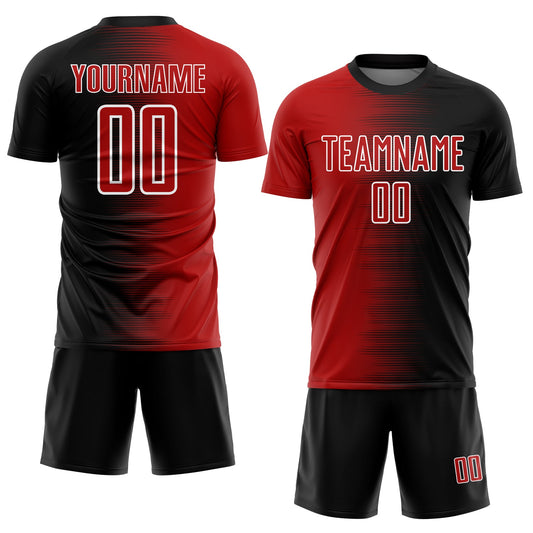 Custom Black Red-White Gradient Line Sublimation Soccer Uniform Jersey - Sky-Custom