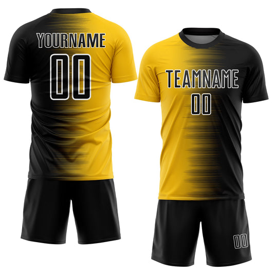 Custom Black Yellow-White Gradient Line Sublimation Soccer Uniform Jersey - Sky-Custom