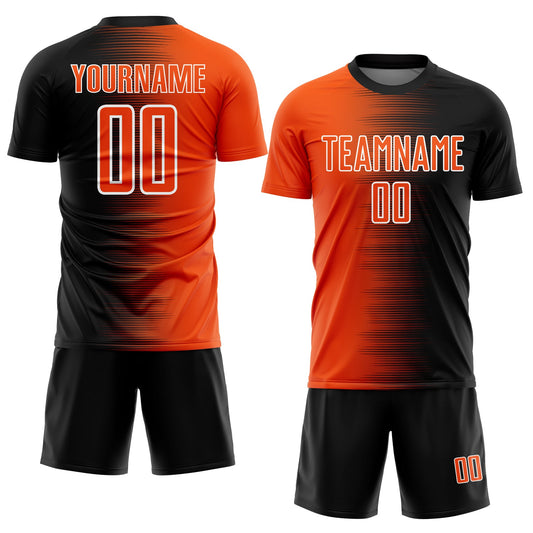 Custom Black Orange-White Gradient Line Sublimation Soccer Uniform Jersey - Sky-Custom