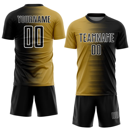 Custom Black Old Gold-White Gradient Line Sublimation Soccer Uniform Jersey - Sky-Custom