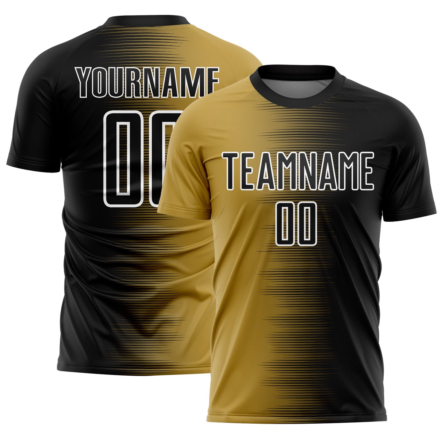 Custom Black Old Gold-White Gradient Line Sublimation Soccer Uniform Jersey - Sky-Custom