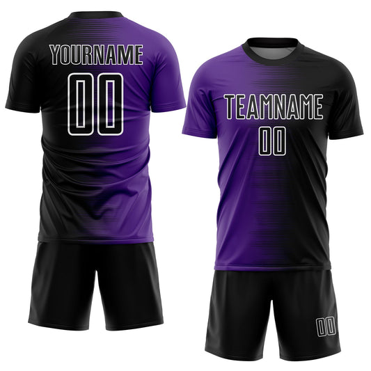 Custom Black Purple-White Gradient Line Sublimation Soccer Uniform Jersey - Sky-Custom