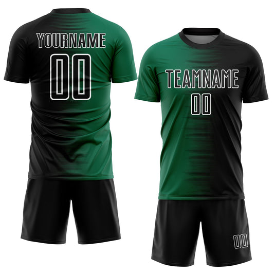 Custom Black Kelly Green-White Gradient Line Sublimation Soccer Uniform Jersey - Sky-Custom