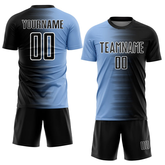 Custom Black Light Blue-White Gradient Line Sublimation Soccer Uniform Jersey - Sky-Custom