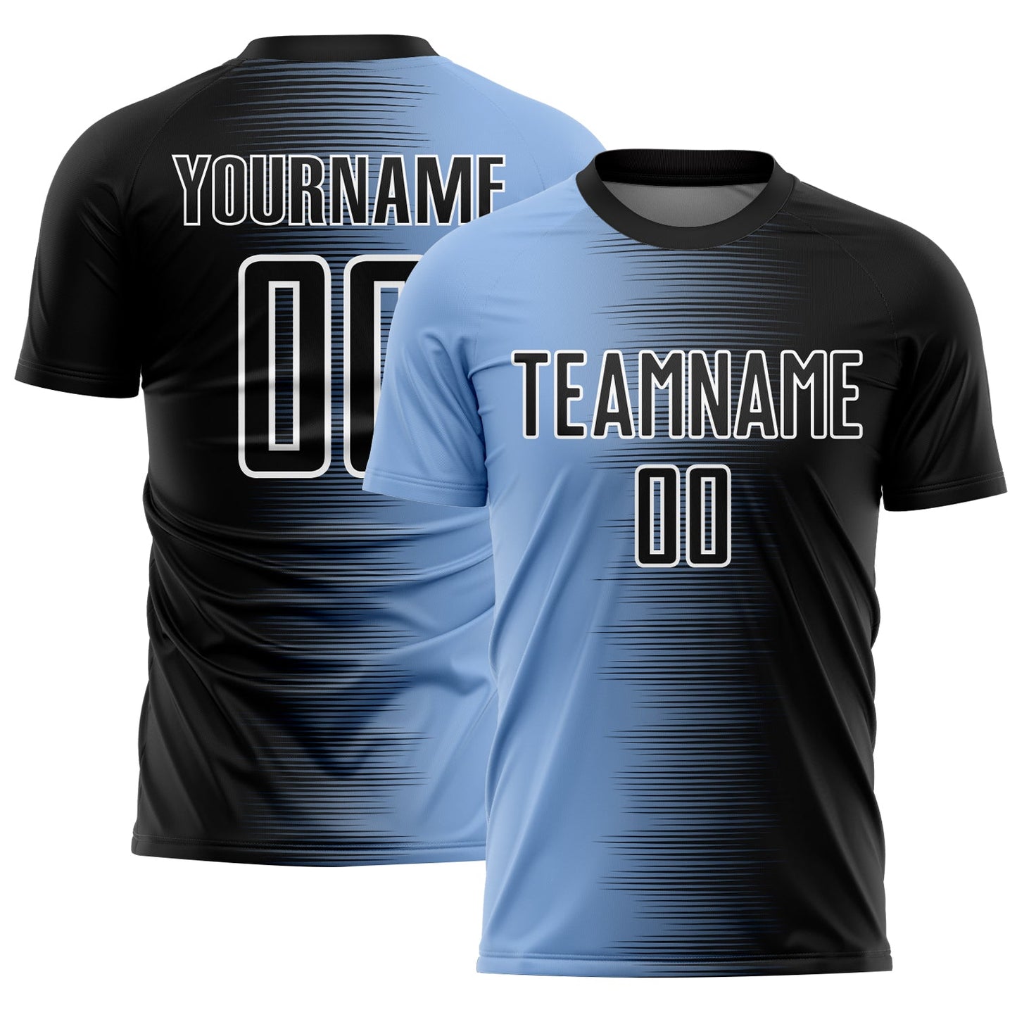 Custom Black Light Blue-White Gradient Line Sublimation Soccer Uniform Jersey - Sky-Custom