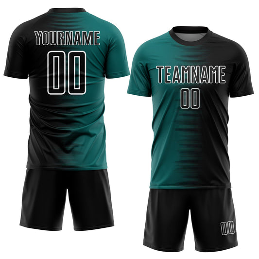 Custom Black Teal-White Gradient Line Sublimation Soccer Uniform Jersey - Sky-Custom