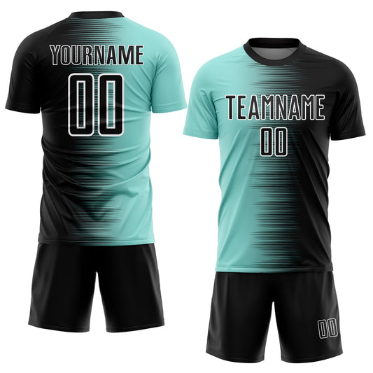 Custom Black Ice Blue-White Gradient Line Sublimation Soccer Uniform Jersey - Sky-Custom