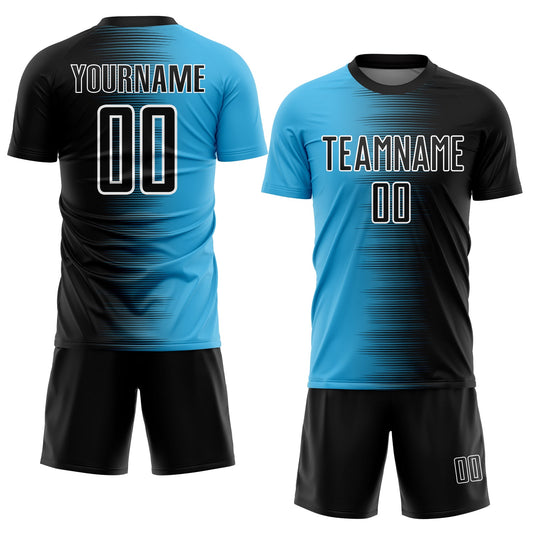 Custom Black Sky Blue-White Gradient Line Sublimation Soccer Uniform Jersey - Sky-Custom