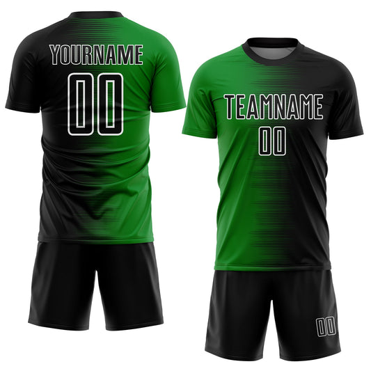 Custom Black Grass Green-White Gradient Line Sublimation Soccer Uniform Jersey - Sky-Custom