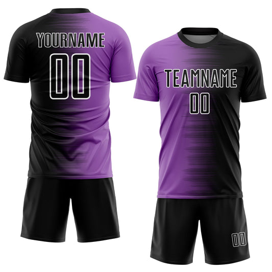 Custom Black Medium Purple-White Gradient Line Sublimation Soccer Uniform Jersey - Sky-Custom