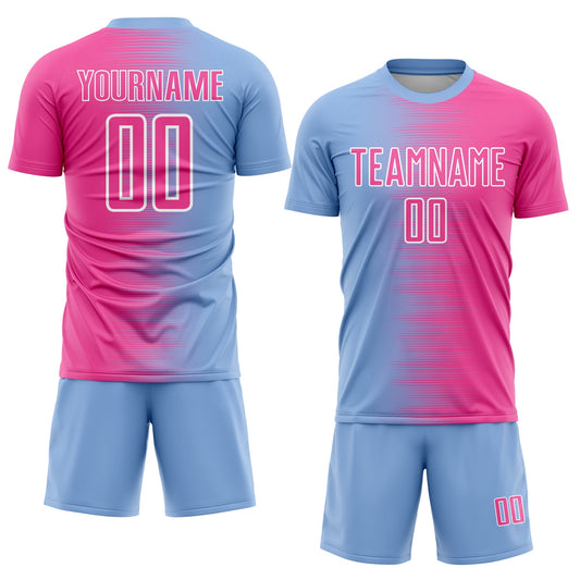 Custom Light Blue Pink-White Gradient Line Sublimation Soccer Uniform Jersey - Sky-Custom