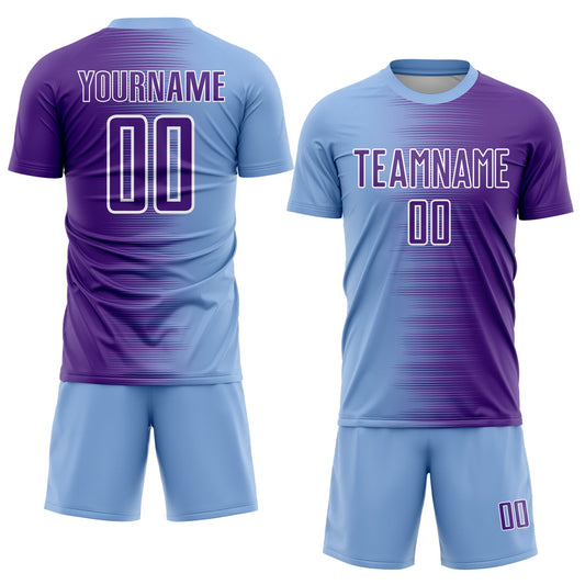 Custom Light Blue Purple-White Gradient Line Sublimation Soccer Uniform Jersey - Sky-Custom