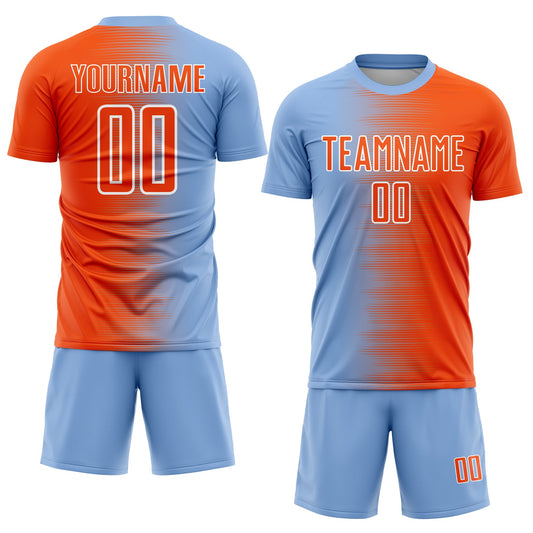 Custom Light Blue Orange-White Gradient Line Sublimation Soccer Uniform Jersey - Sky-Custom