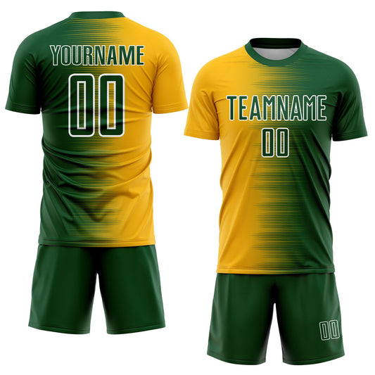 Custom Green Gold-White Gradient Line Sublimation Soccer Uniform Jersey - Sky-Custom