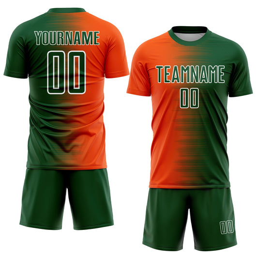 Custom Green Orange-White Gradient Line Sublimation Soccer Uniform Jersey - Sky-Custom