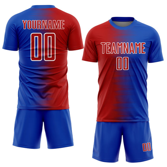 Custom Thunder Blue Red-White Gradient Line Sublimation Soccer Uniform Jersey - Sky-Custom
