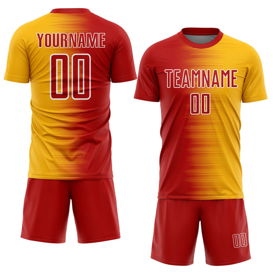 Custom Red Gold-White Gradient Line Sublimation Soccer Uniform Jersey - Sky-Custom