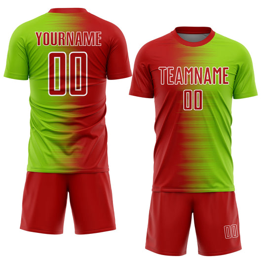 Custom Red Neon Green-White Gradient Line Sublimation Soccer Uniform Jersey - Sky-Custom