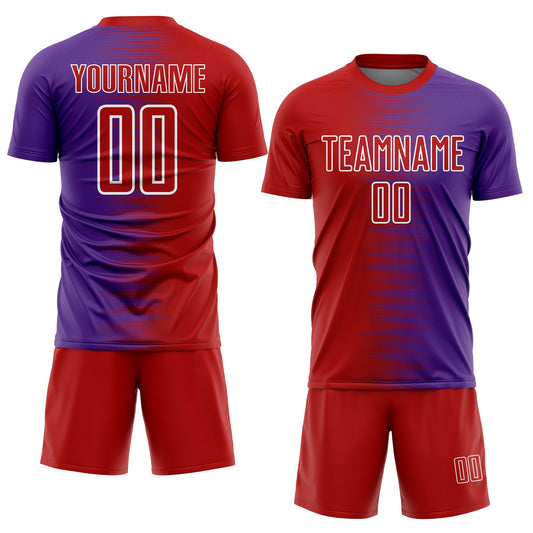 Custom Red Purple-White Gradient Line Sublimation Soccer Uniform Jersey - Sky-Custom