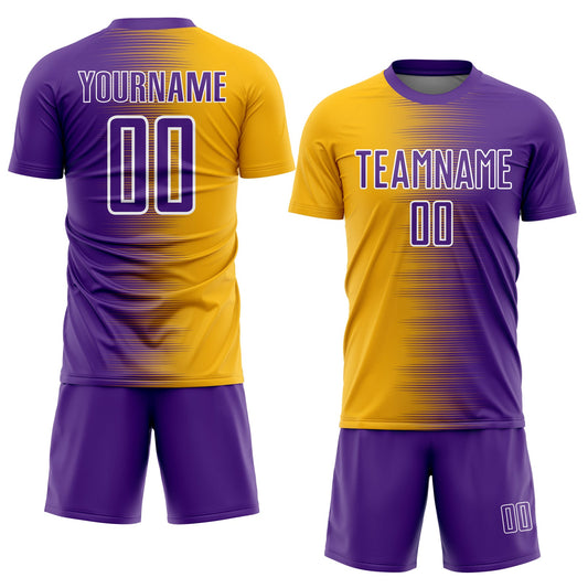 Custom Purple Gold-White Gradient Line Sublimation Soccer Uniform Jersey - Sky-Custom