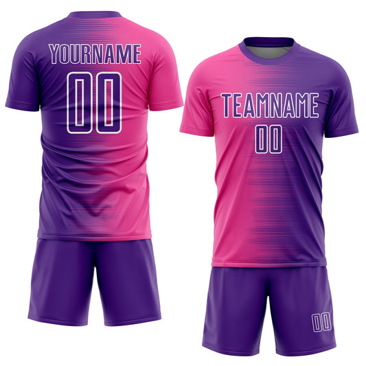 Custom Purple Pink-White Gradient Line Sublimation Soccer Uniform Jersey - Sky-Custom