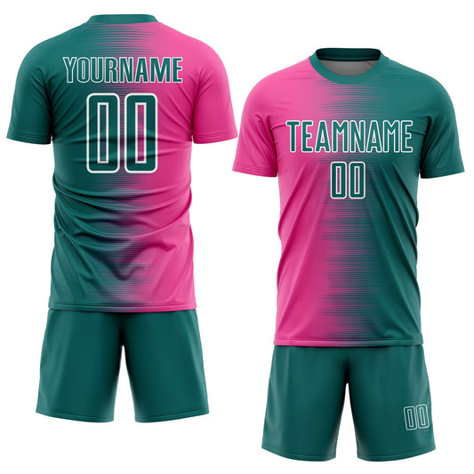 Custom Teal Pink-White Gradient Line Sublimation Soccer Uniform Jersey - Sky-Custom