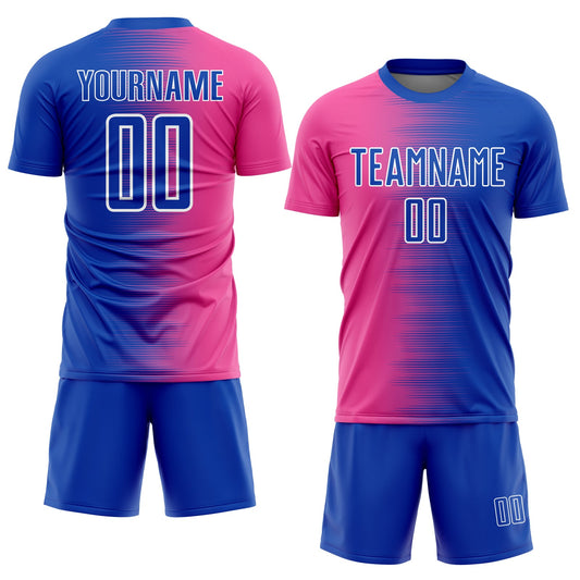 Custom Thunder Blue Pink-White Gradient Line Sublimation Soccer Uniform Jersey - Sky-Custom