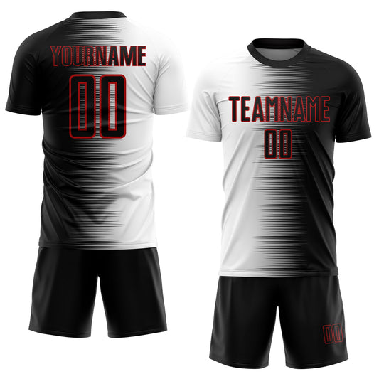 Custom Black White-Red Gradient Line Sublimation Soccer Uniform Jersey - Sky-Custom